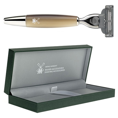 Rasoir imitation corne marron/beige [R332]