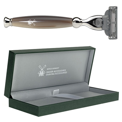 Rasoir imitation corne marron/beige [R42M3]